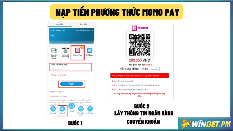 Cách nạp tiền vào tài khoản Winbet bằng ứng dụng Momo