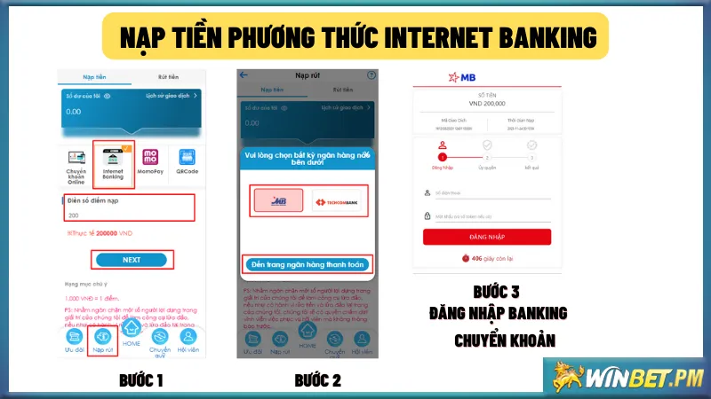 Cách nạp tiền vào tài khoản Winbet thông qua phương thức Internet Banking