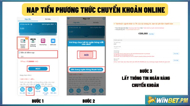 Sử dụng Chuyển Khoản Online để gửi tiền vào Winbet